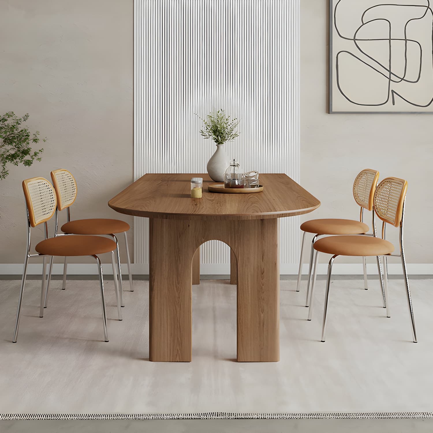 Scandinavian Wooden Oval Dining Table in Natural and Brown for Dining Room thumbnail 2