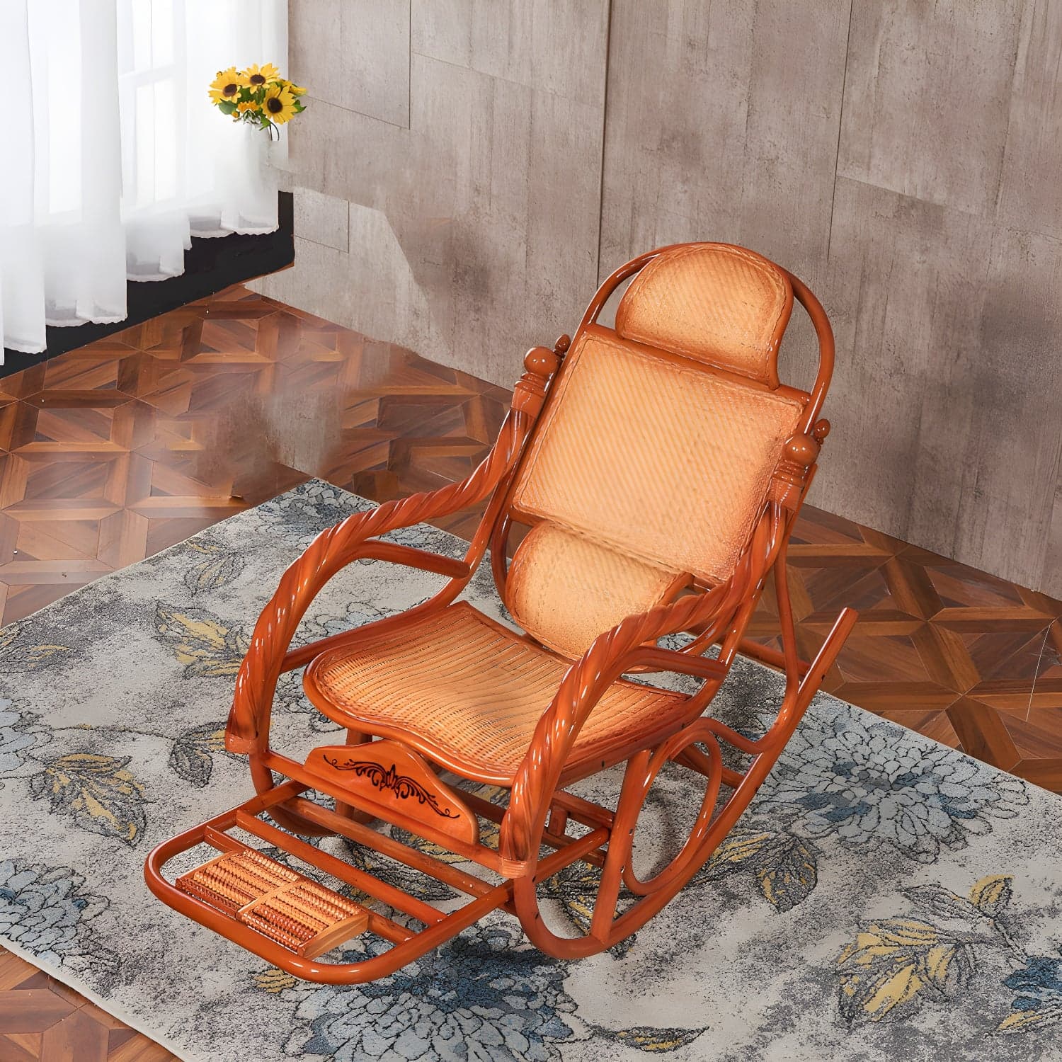 Mid Century Modern Recliner Chair Rattan/Wicker Recliner Chair for Living Room thumbnail 3