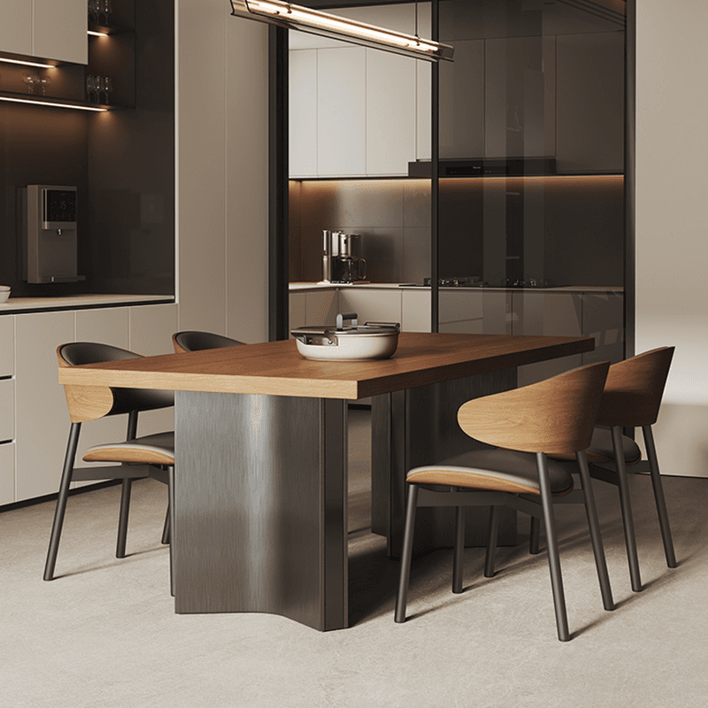 Dining Table Set with Ash Wood Top, Two-sided Pedestal Base, Padded Chair with Back for 6 People/4 People in Auburn thumbnail 2