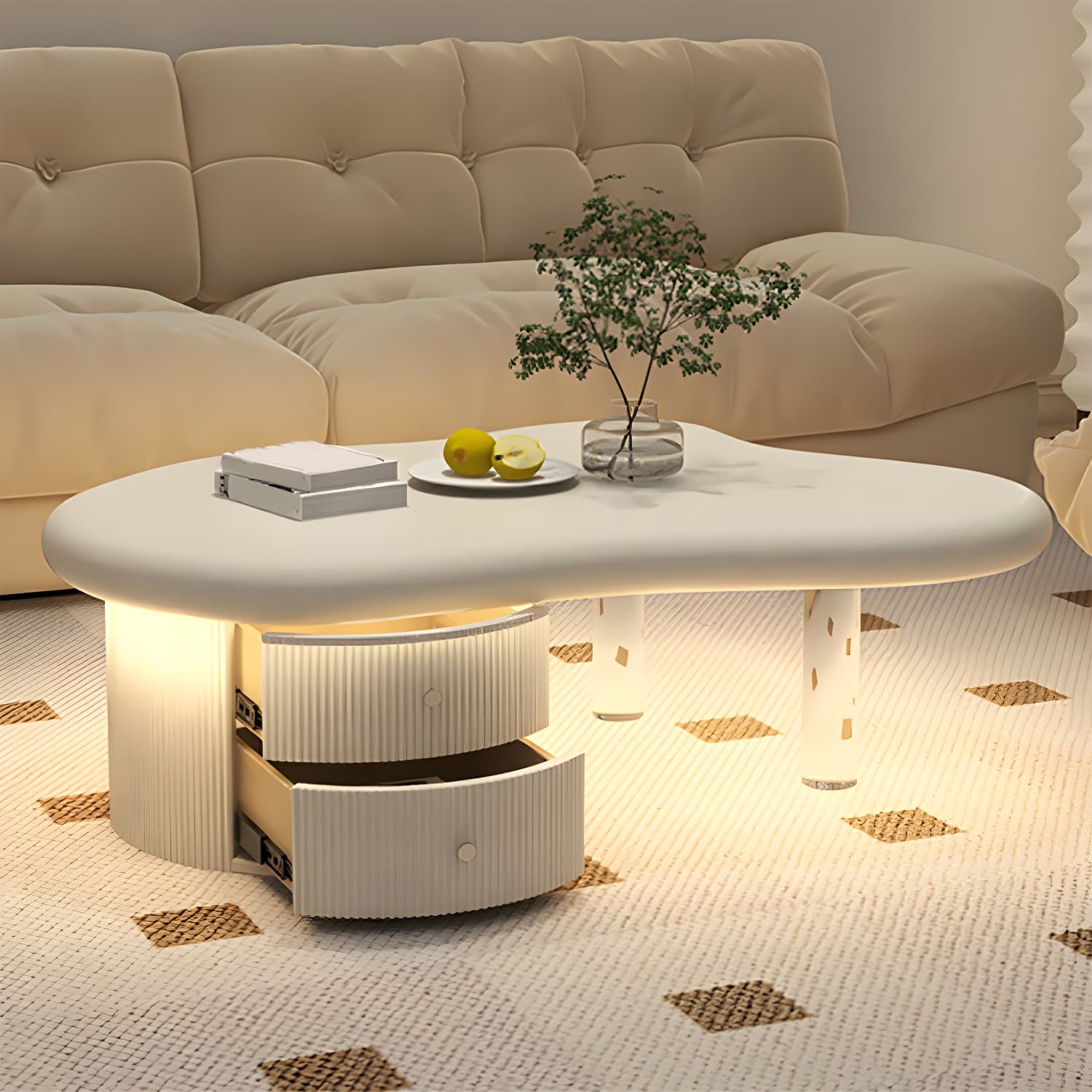 Nordic Irregular Coffee Table in White of 15.7" H with Acrylic Legs thumbnail 3