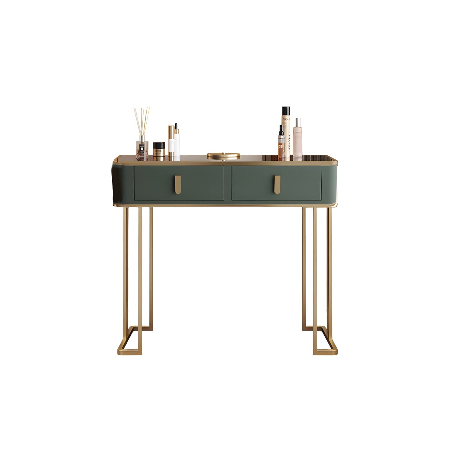 Glass Top Dressing Table Solid Wood Green Make-up Vanity with Drawers thumbnail 12