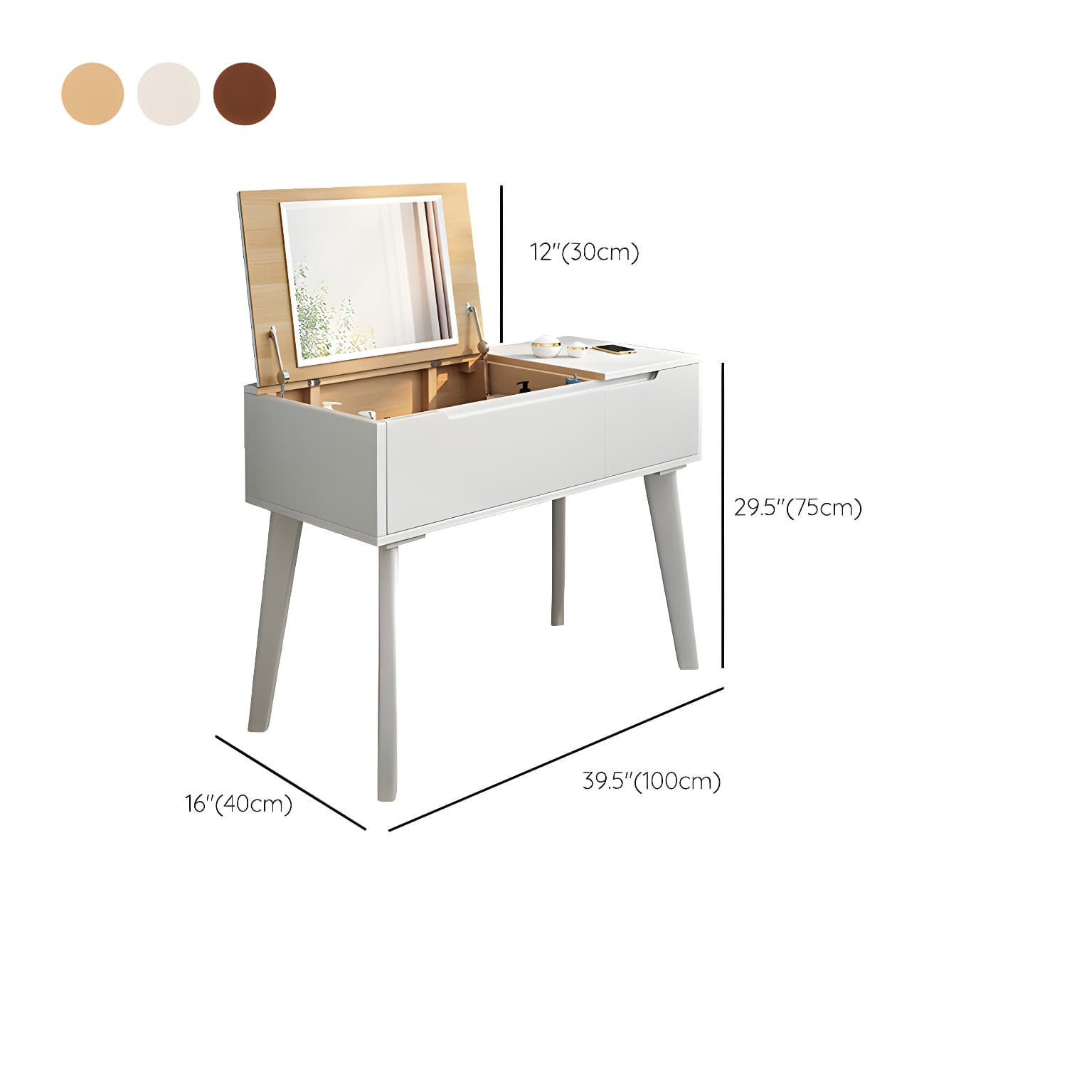 Scandinavian 29.52" Height Solid Wood Table Makeup Vanity with Mirror thumbnail 20