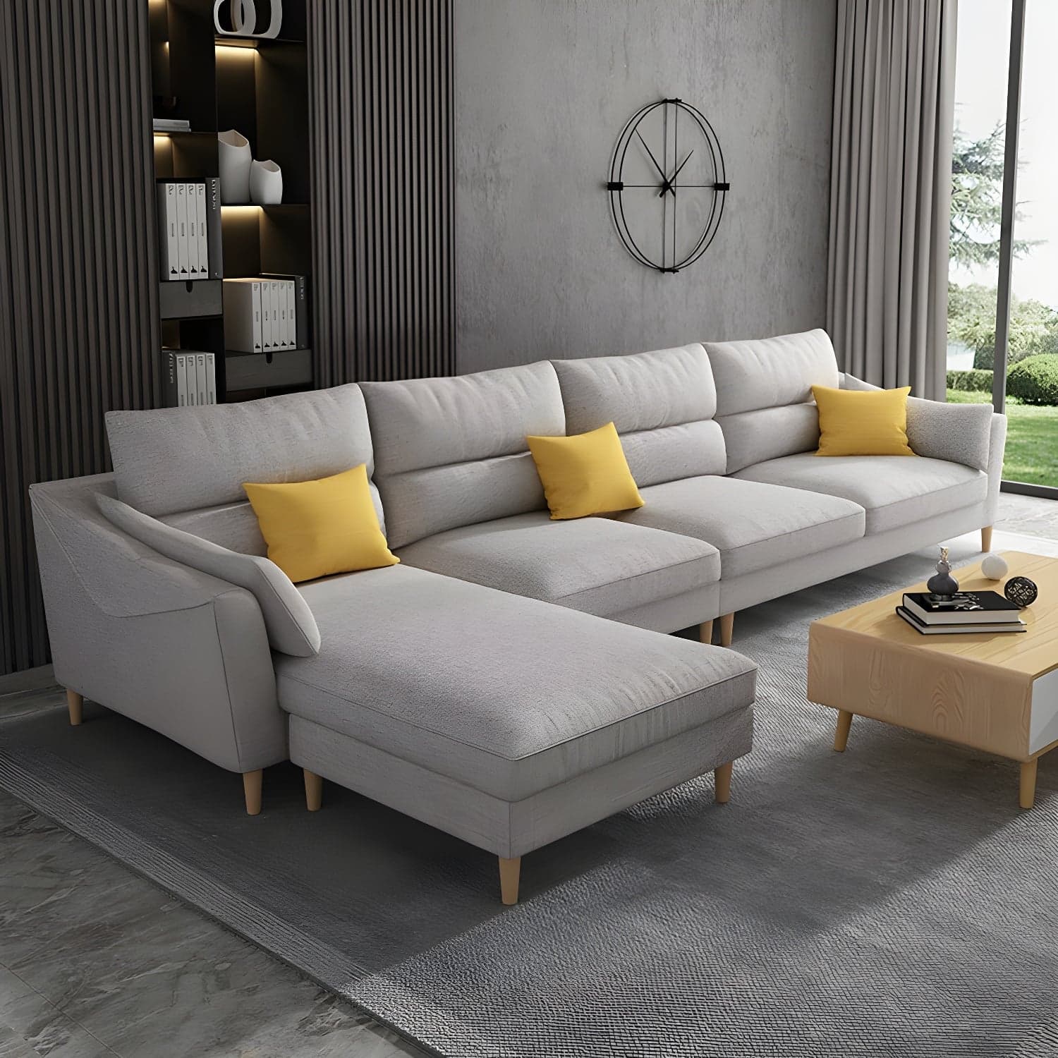 Scandinavian Wood Frame Straight Modular Sofa with Slipcover and Ottoman in 3 Piece Set thumbnail 5