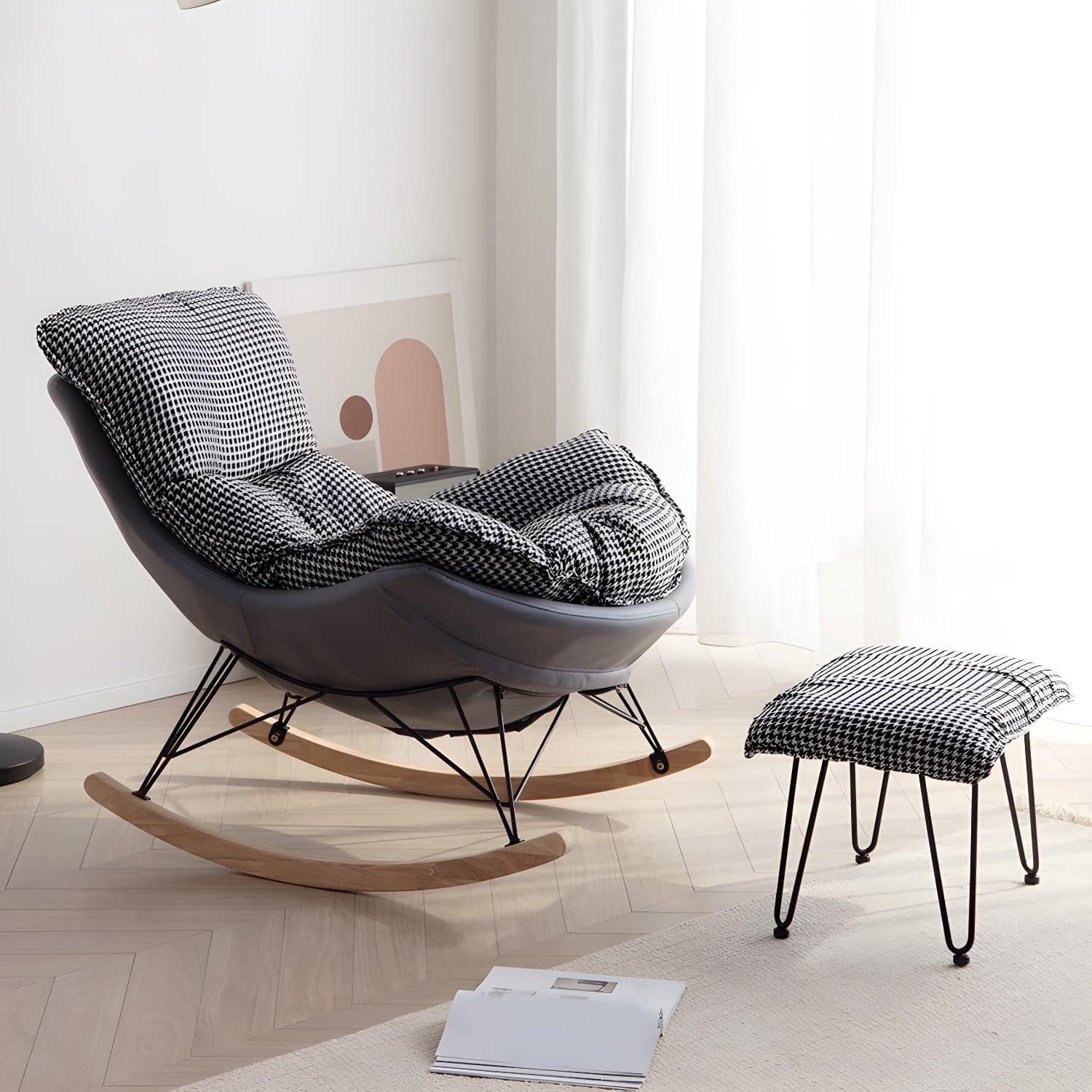 Contemporary Simple Style Rocking Chair Single Indoor Sofa Rocking Chair for Break thumbnail 2