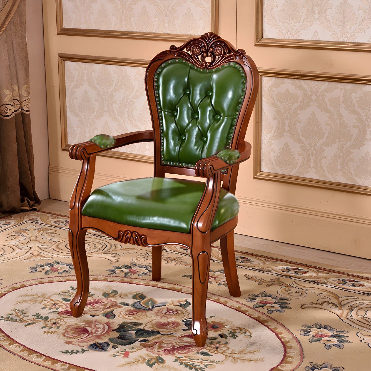 Leather High Back Dining Side Chair Kitchen Side Chair with Solid Wood Legs thumbnail 5