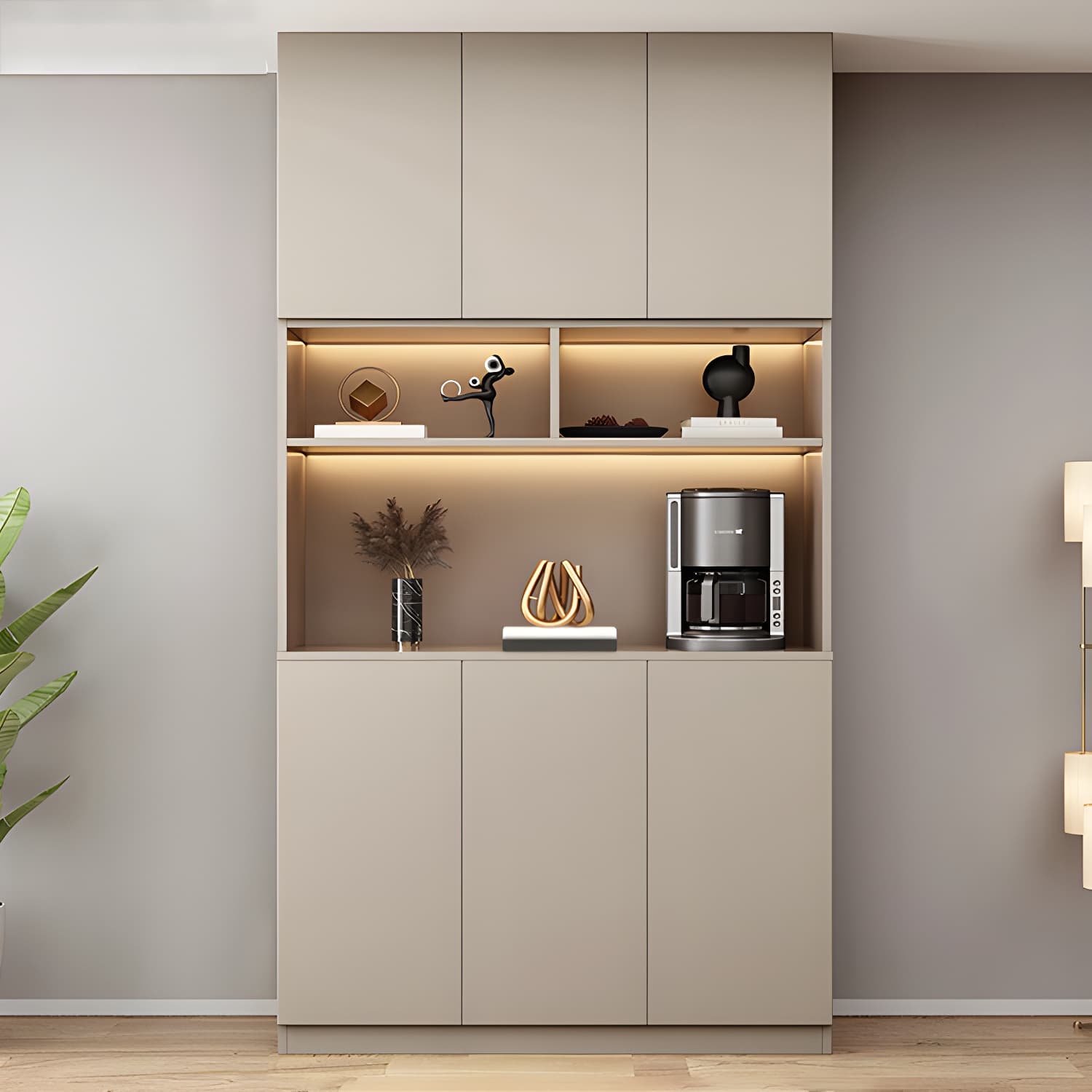 Modern Wood Cabinet with Glass Doors and Non-adjustable Shelves