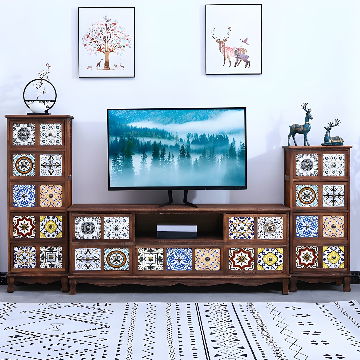 Mid-century Modern 22.83"H Solid Wood TV Media Console with Drawers thumbnail 7