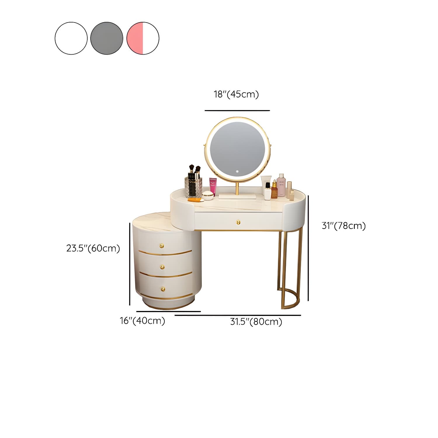 Lighted Mirror Makeup Counter Bedroom Makeup Vanity Desk Table with Drawer thumbnail 25
