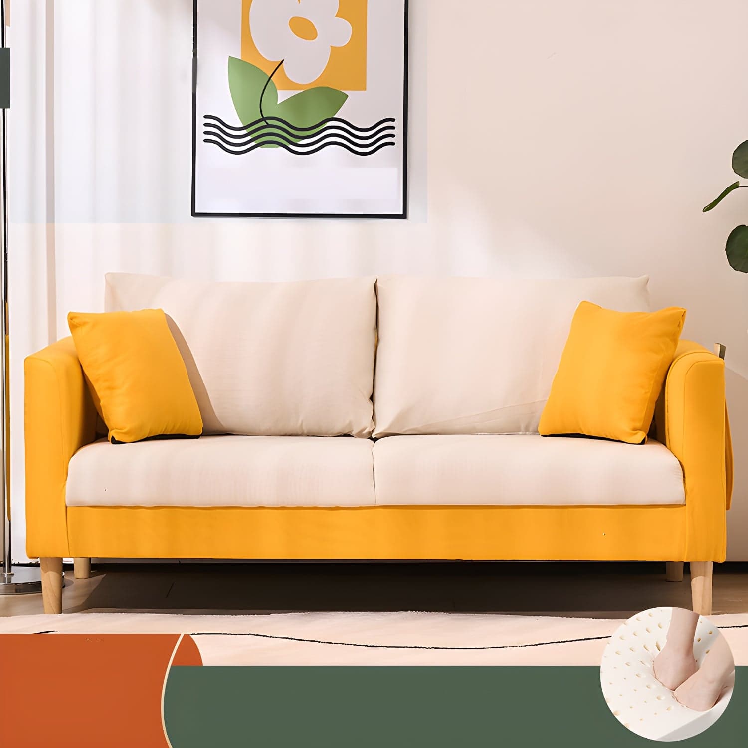 21.25" High Sofa with 2 Pillows Velvet Tuxedo Arm Sofa with Storage thumbnail 11