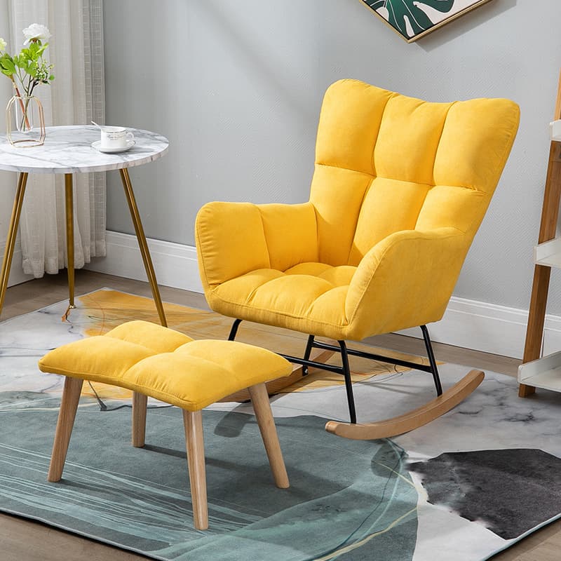 Contemporary Alloy Cushioned Living Room Rocking Chair 2 Piece Set with Footstool & Recessed Arm thumbnail 25