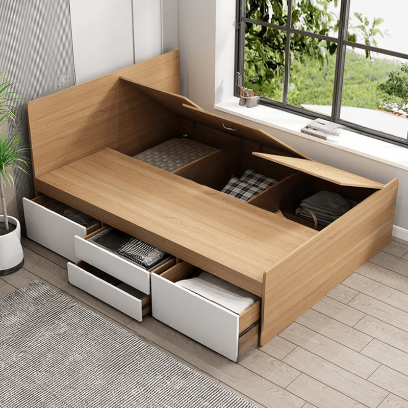 Natural Color Solid Color Storage Included with 4 Storage Boxes for Bedroom thumbnail 2