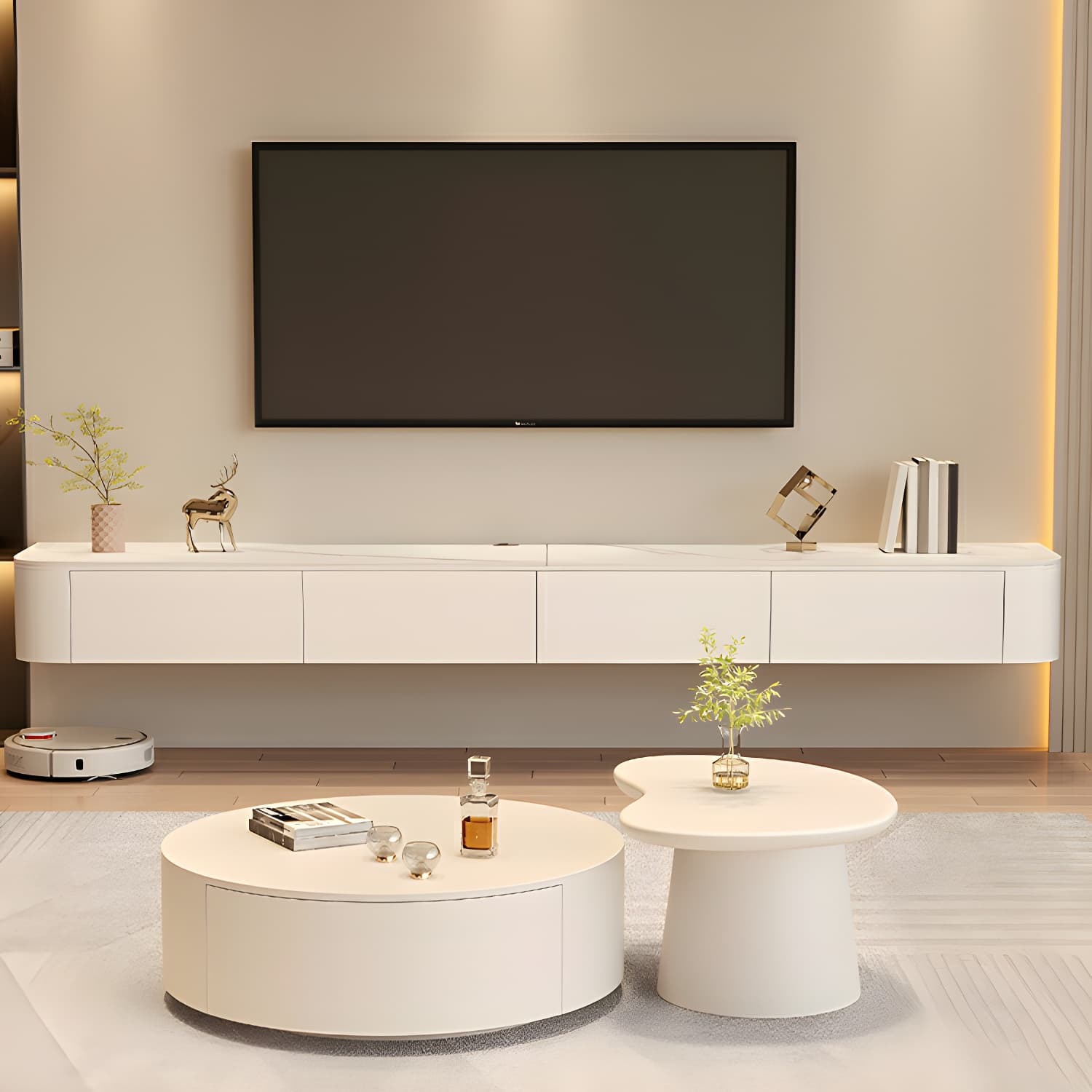 Contemporary TV Stand with Drawers and Cabinets - Modern Style Low Profile Entertainment Center thumbnail 5