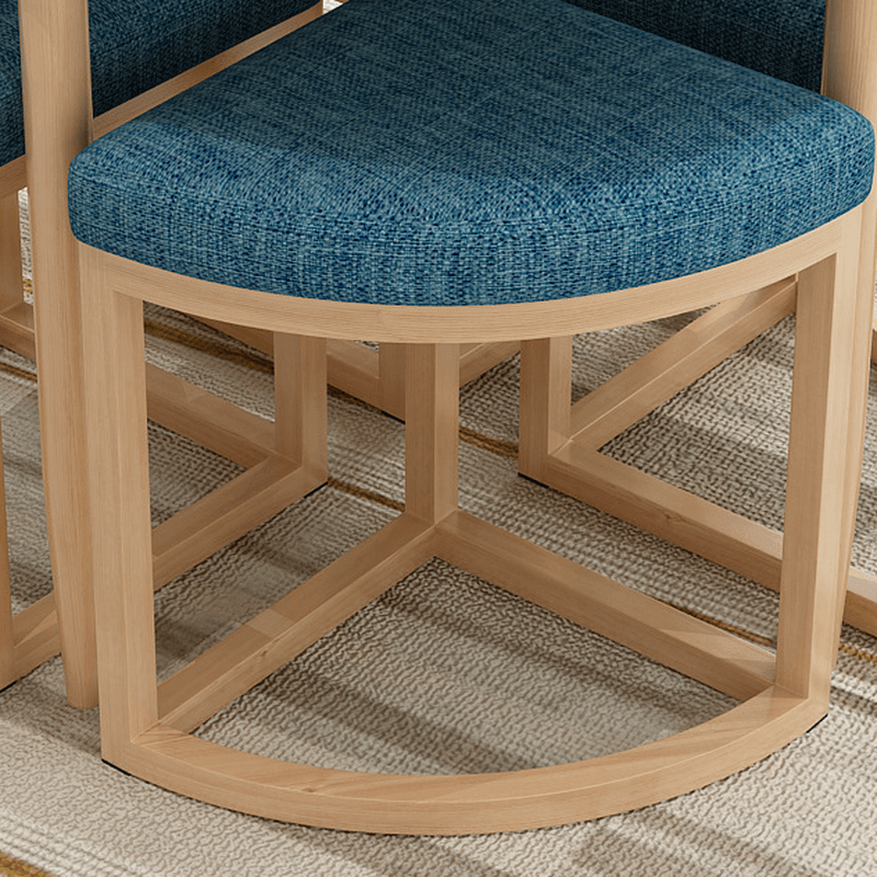 Reclaimed Wood Round Dining Table Set with Metal Toboggan Base and Upholstered Backless Chairs for 4 People thumbnail 10