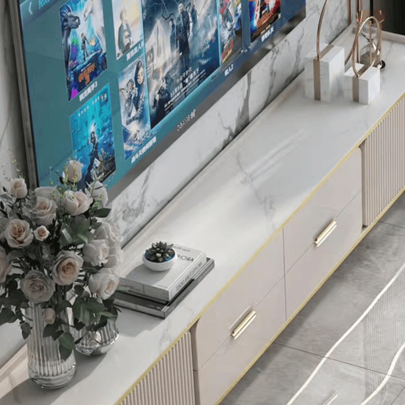 Sintered Stone Rectangular TV Stand for Sitting Room with 4-Drawer/2-Drawer, 2 Cabinets, and Cable Management thumbnail 5