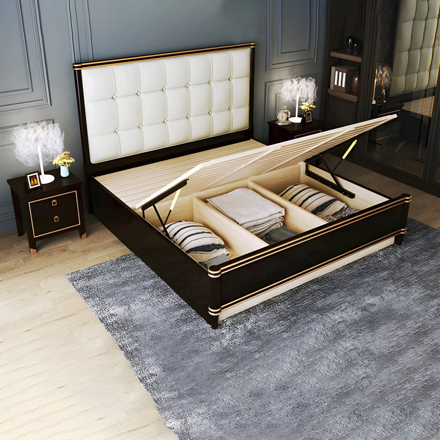 Modern Standard Bed with Tufted Upholstered Headboard and Soild Wood Legs thumbnail 13