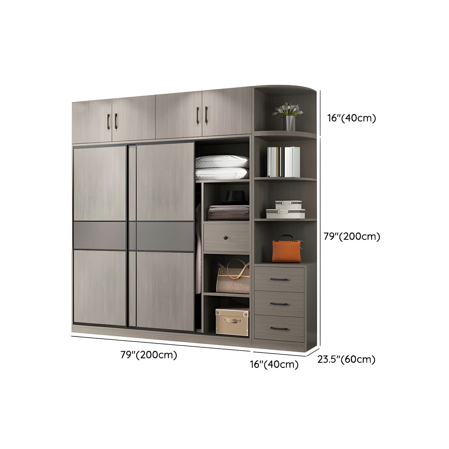 Contemporary Plate Storage Wood Wardrobe with Clothing Rod and Shelves in Light Grey thumbnail 24