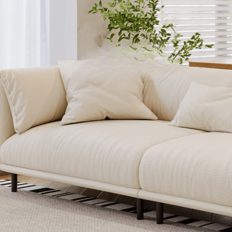 Drawing Room Standard Sofa in Genuine Leather/Flannel with White/Cerulean/Tan Upholstery, Armrest, and 3 Pillows thumbnail 12