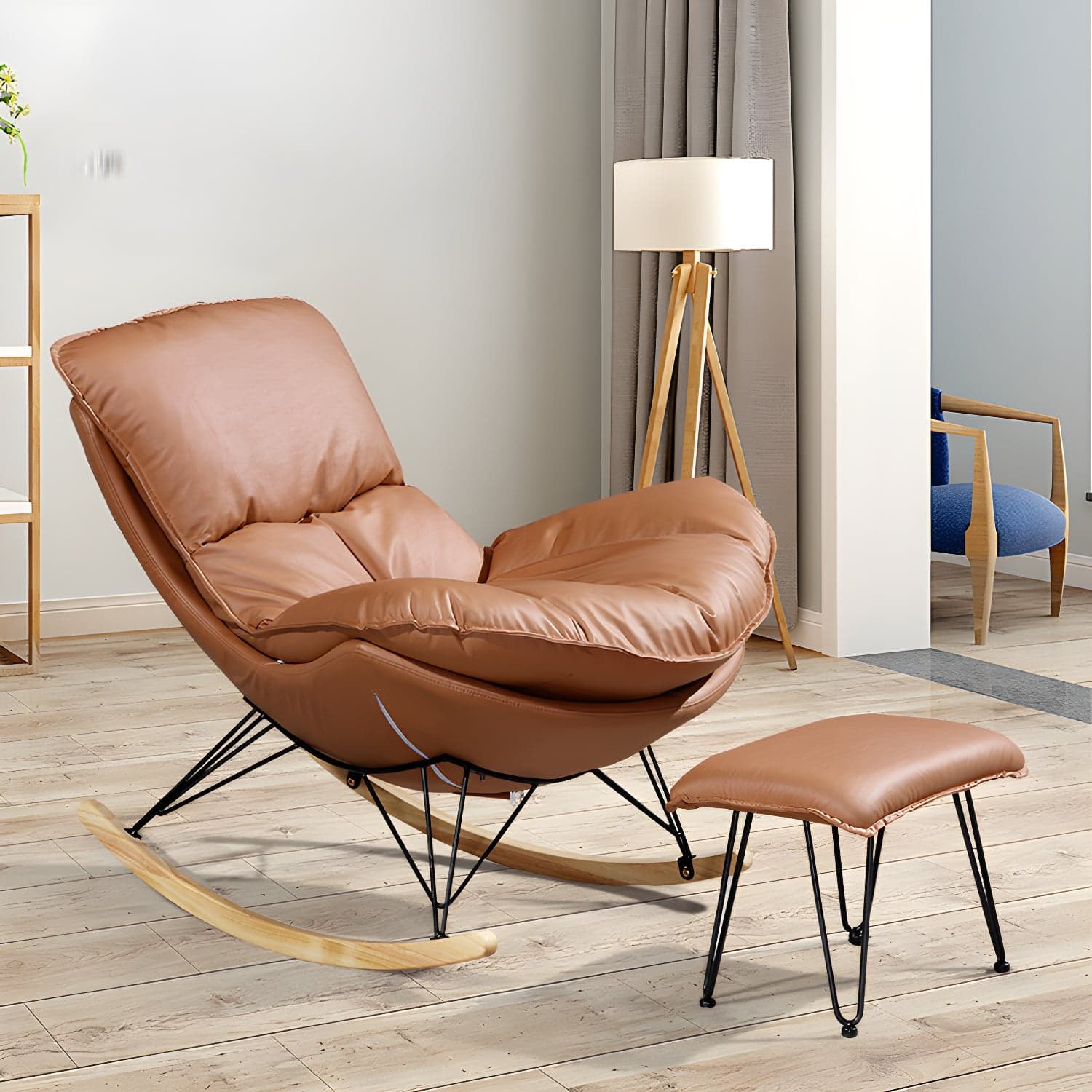 Modern Style Rocker Chair Metal Frame Spindle Cushions Rocker Chair with Ottoman thumbnail 5