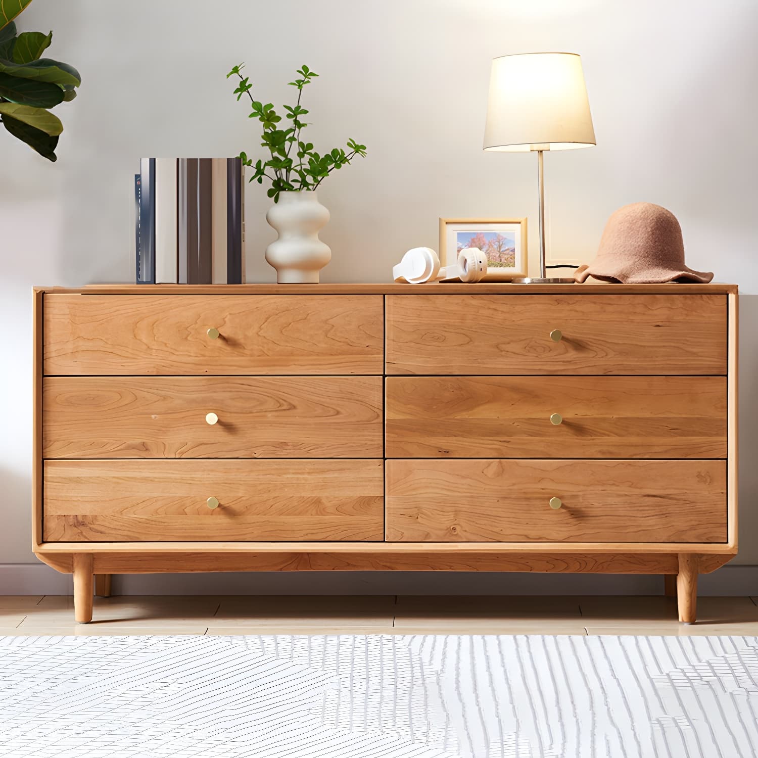 Modern Brown Wood Dresser with Drawers and Gold Metal Handles thumbnail 11