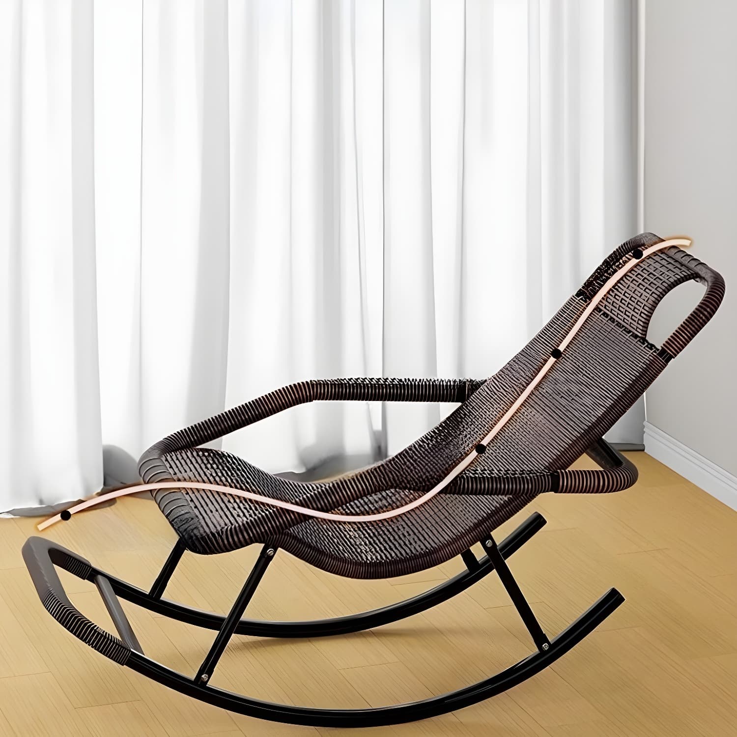 Traditional Black Metal Frame Rocking Chair with Spindle Back and High Weight Capacity thumbnail 26