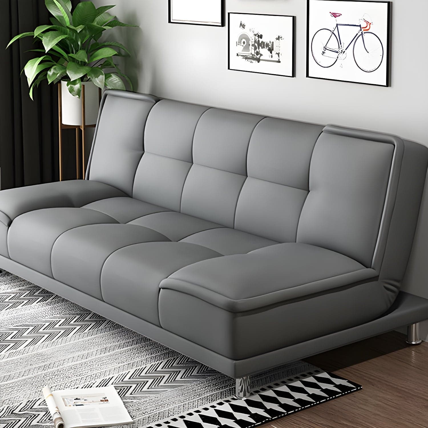 75"Modern Minimalist Armless Foldable Sleeper Leather Settee thumbnail 5