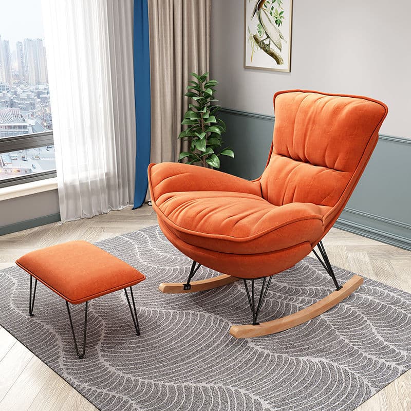 Indulgent Modern Upholstered Rocking Chair with Ottoman Perfect for Relaxation in Natural Wood Tone thumbnail 9