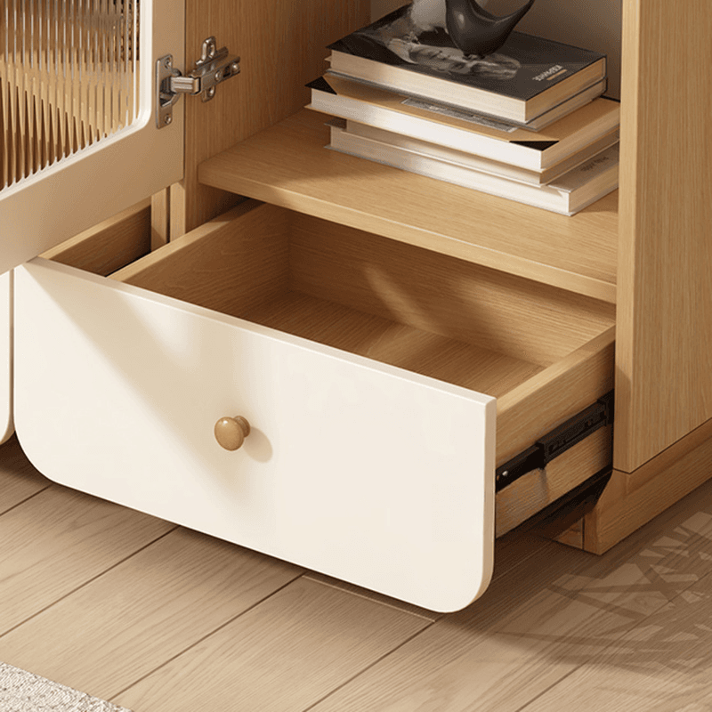 Modern White Lumber Narrow Sideboard with Single Drawer, 4 Shelves/Three Internal Shelves/Two Internal Shelves, Glass-panel Door thumbnail 4