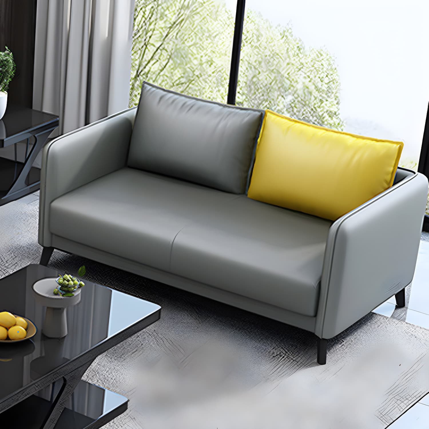 Standard Square Arm Leather Stain Resistant Sofa Couch with Pillows thumbnail 14