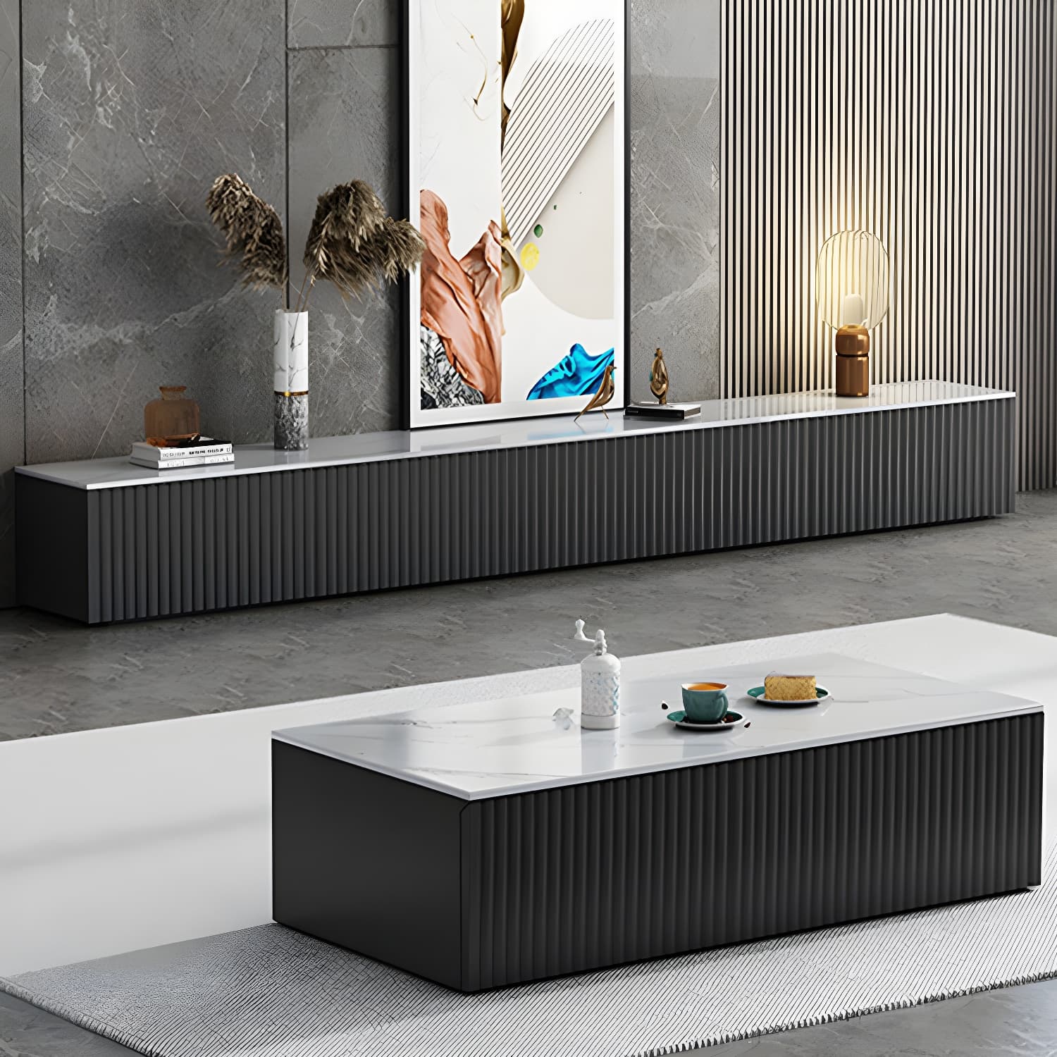 Contemporary TV Stand Console Wood TV Media Stand with Drawers thumbnail 4