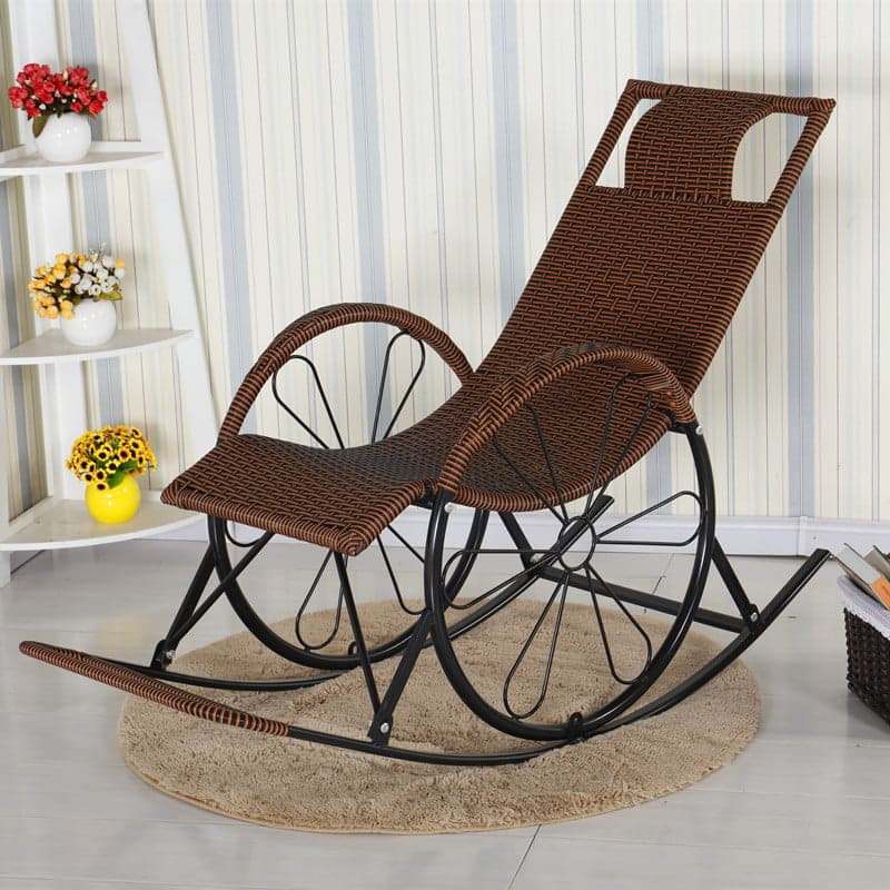 Ergonomic Wicker Front Porch Rocking Chairs with Rear Back, Stationary thumbnail 4