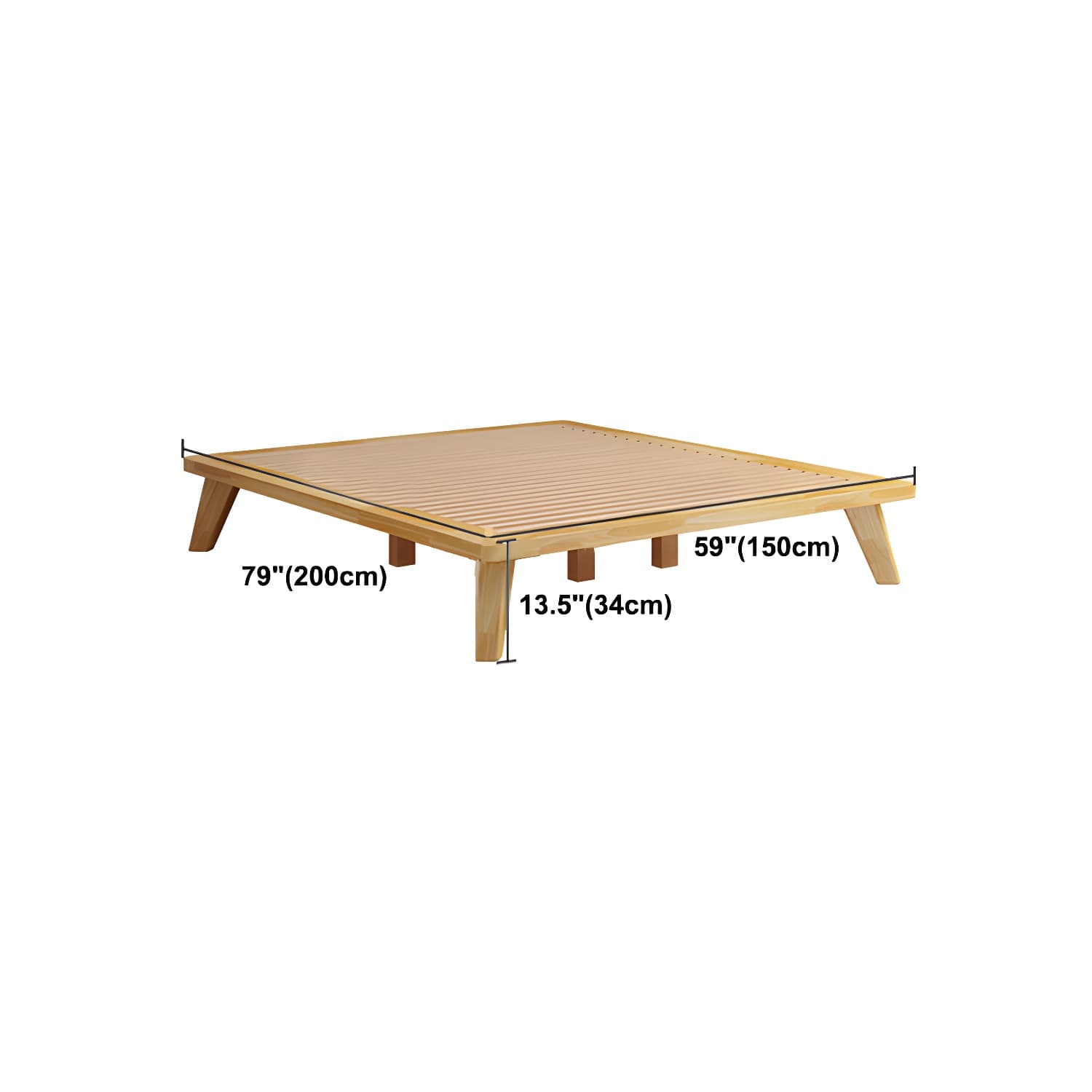 Scandinavian Solid Wood Platform Bed 13.39" High Natural Bed Frame Set thumbnail 13