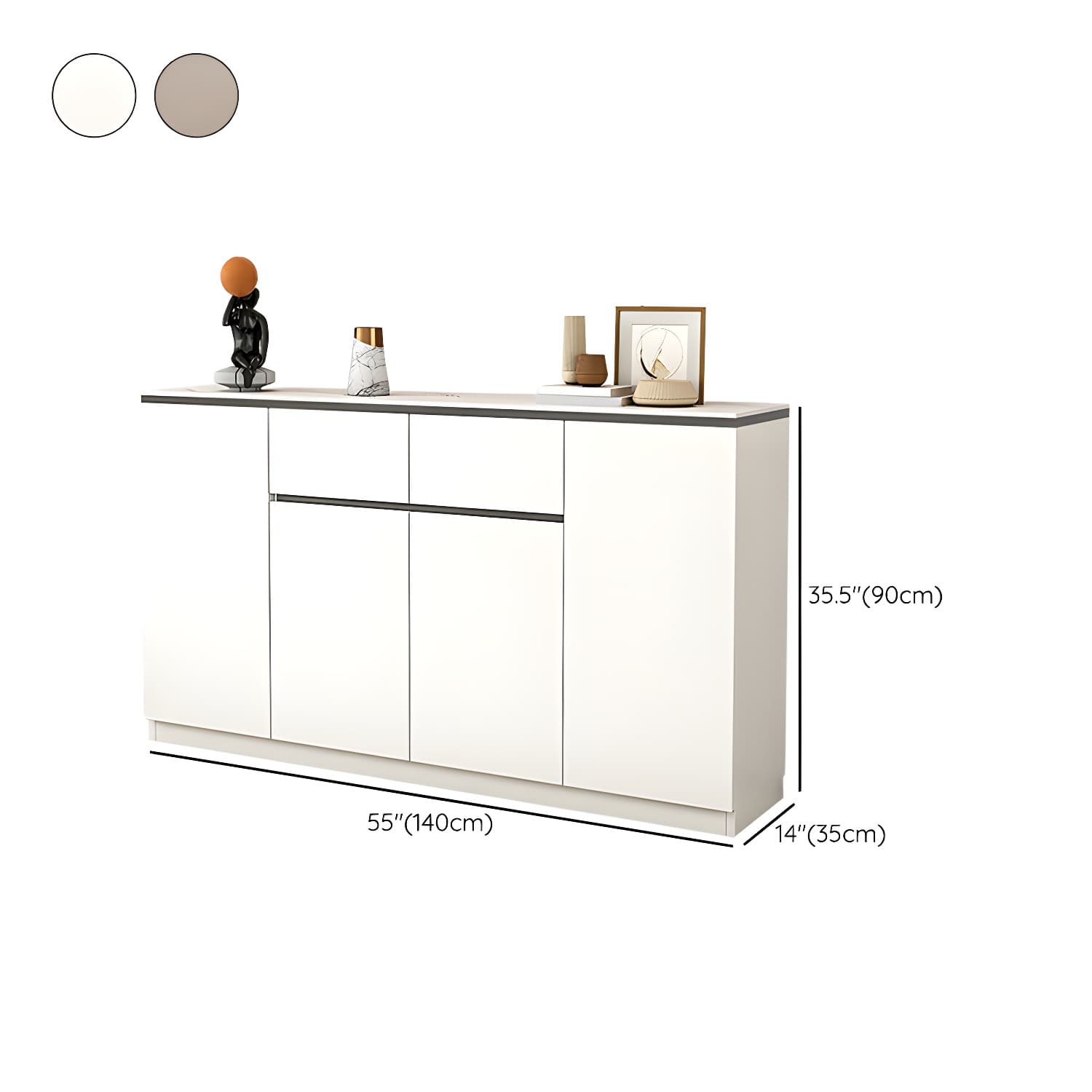 Modern Wood Sideboard Credenza with Drawers and Cabinets - Stone Countertop - image 19