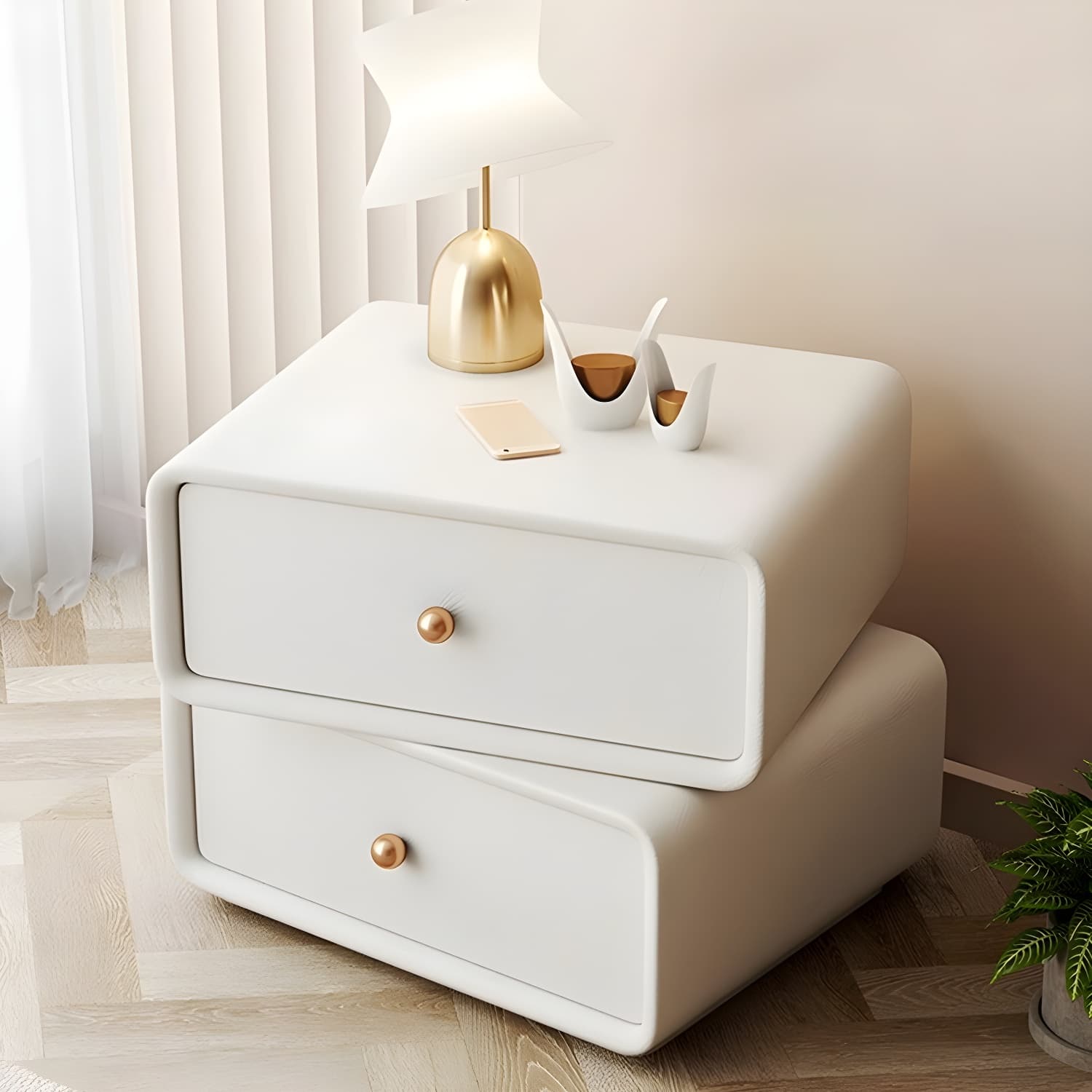 Modern Wood Nightstand with 2 Drawers - Faux Leather Countertop - Small and Stylish thumbnail 20