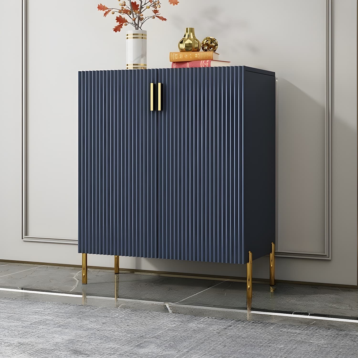 Glam Living Room Wooden Sideboard with Doors and Storage Shelves
