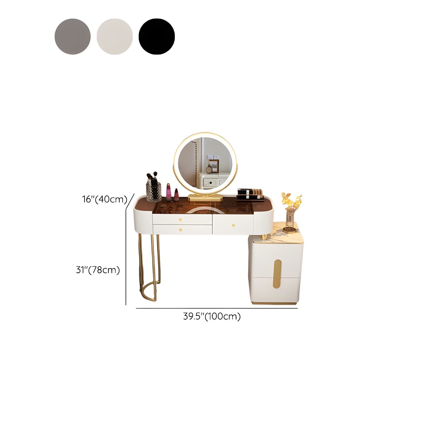 Contemporary Glass Top Vanity Dressing Table With 4/5 Drawers thumbnail 14