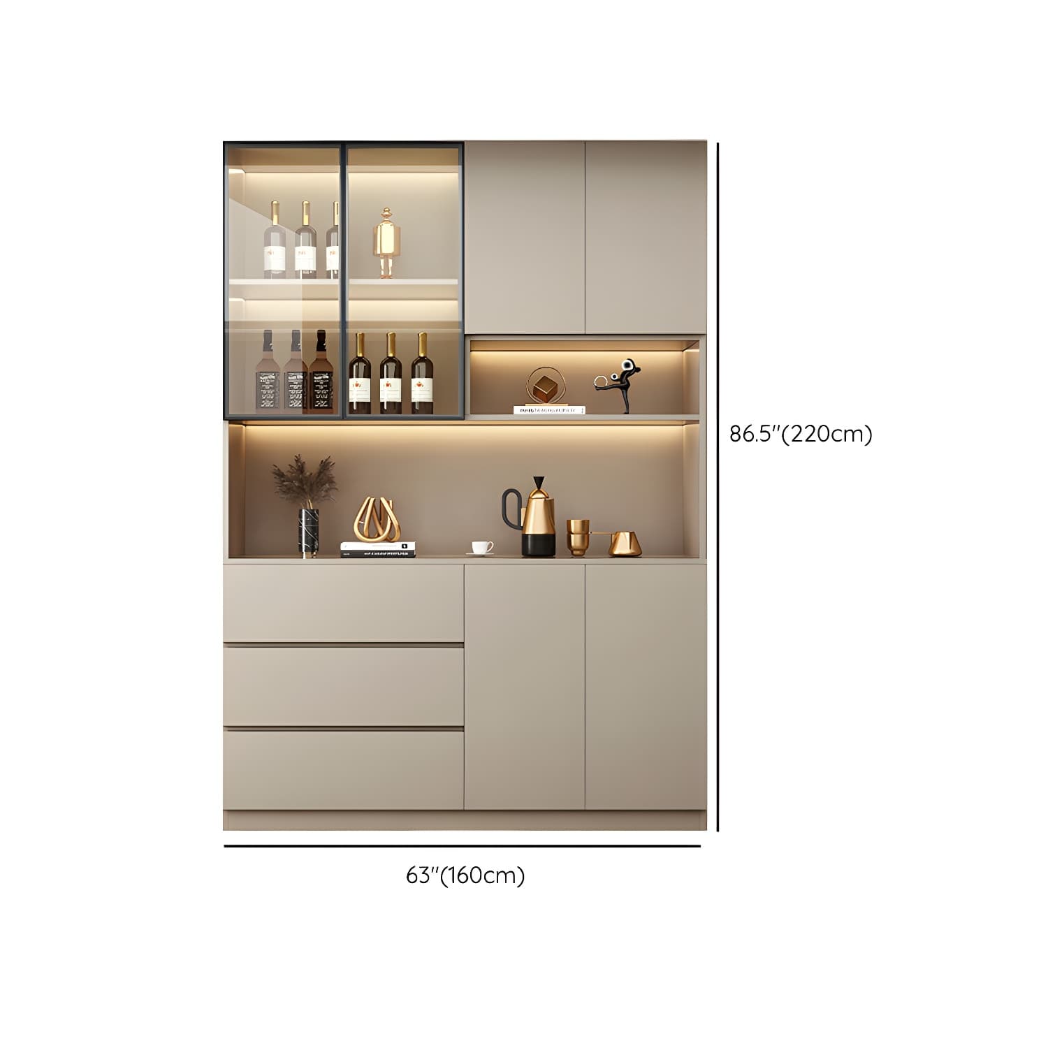 Contemporary Champagne Engineered Wood Shelves Included Sideboard with Doors thumbnail 16