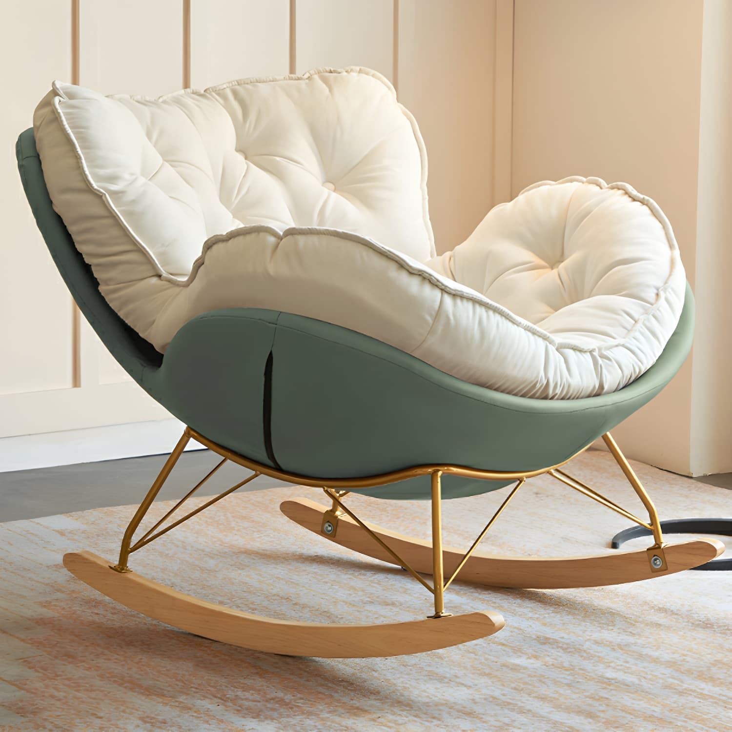 Stylish and Comfortable Modern Rocking Chair with Natural Wood Legs and Upholstered Track Arms thumbnail 7
