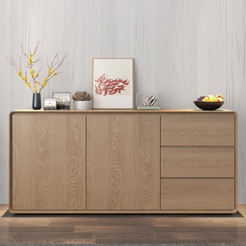 Simplistic 3 Drawers Freestanding Floor Sideboard/Server in Wood with 3 Shelves and Cabinet thumbnail 11