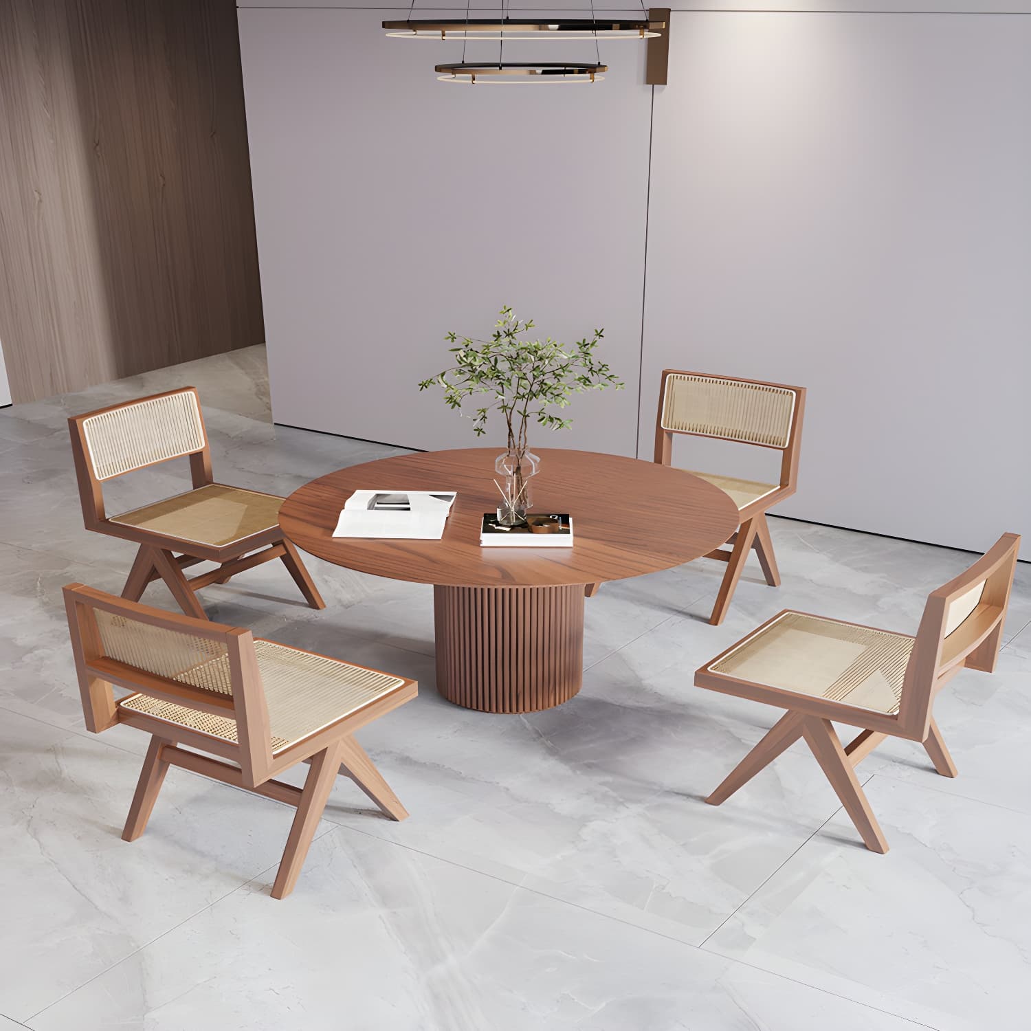 Solid Wood Round Table for Restaurant Modern Wood Table with Pedestal Base thumbnail 5