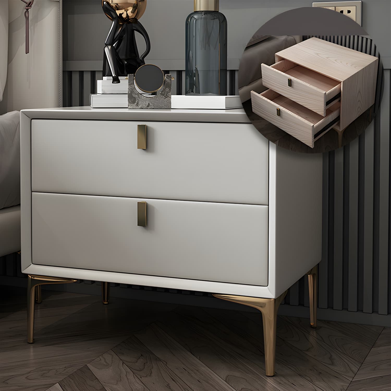 2 Drawer Solid Wood Modern Night Table Drawer Storage Bed Nightstand thumbnail 11
