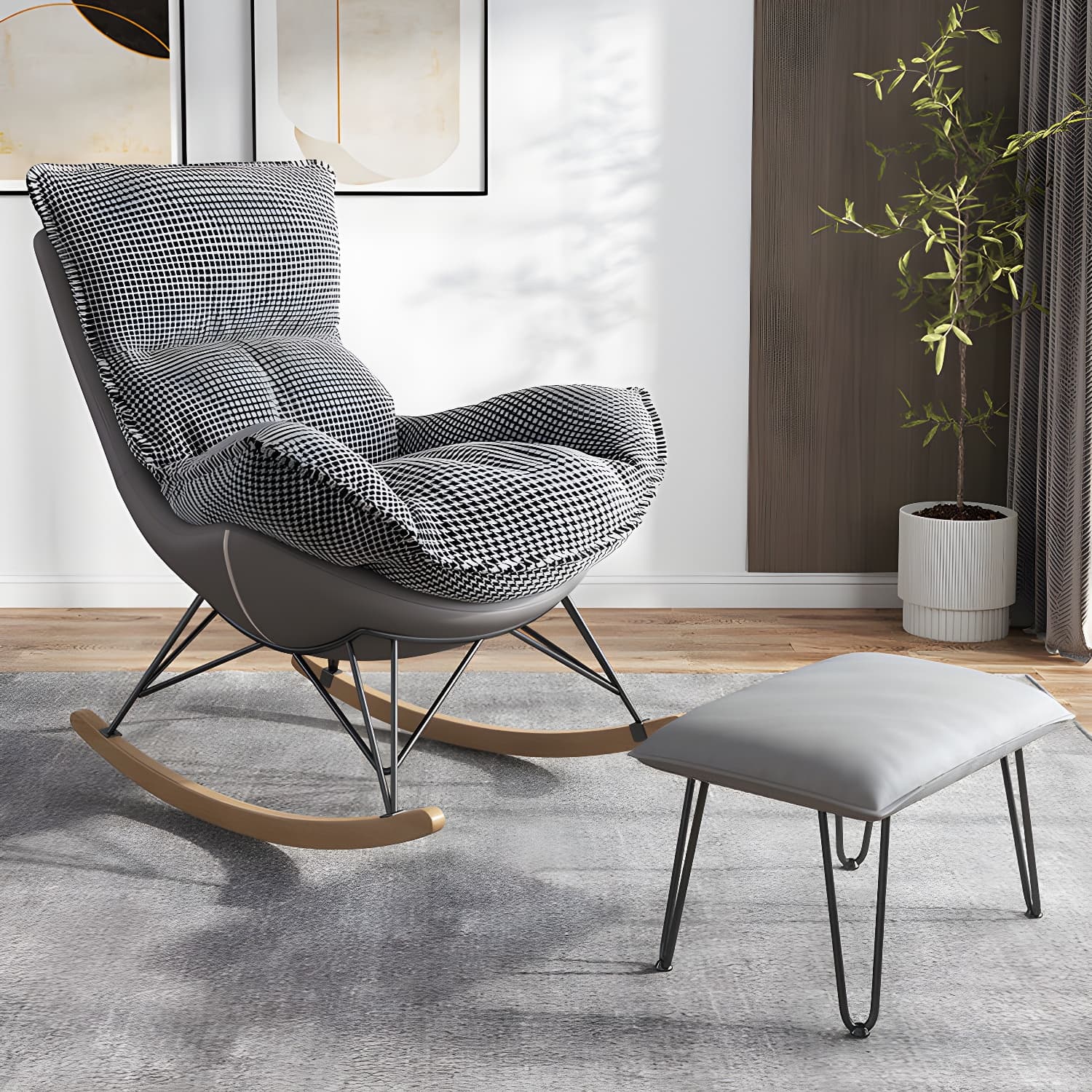 Upholstered Rocker Chair Living Room Rocking Chair with Padded Seat thumbnail 3