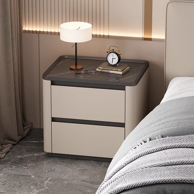 Stylish Bedside Cabinet Nightstand with 2 Drawers and Sintered Stone Countertop thumbnail 5