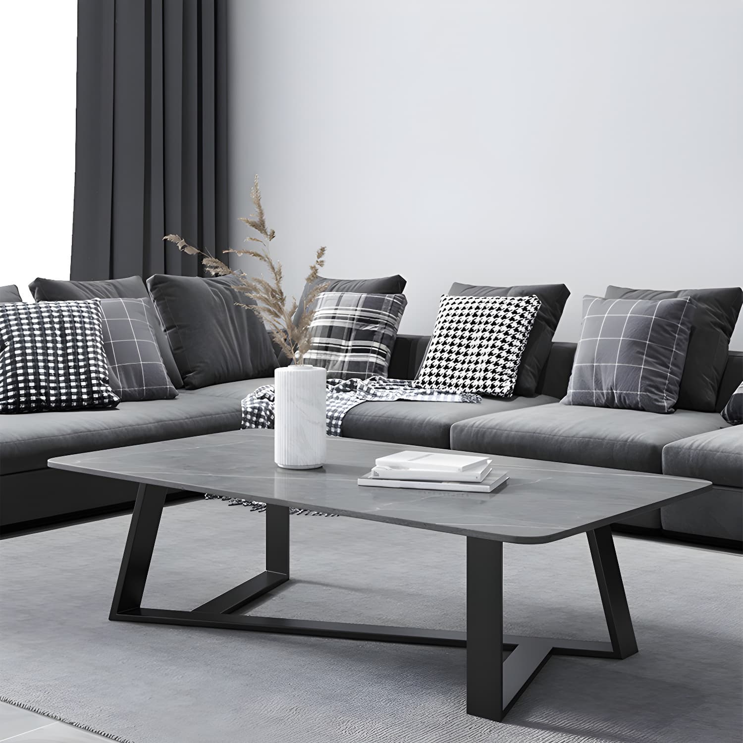 Marble Sled Coffee Table Modern Style Rectangular Cocktail Table thumbnail 6