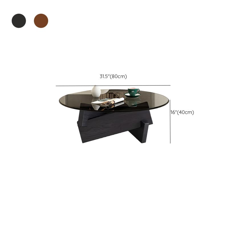 Stylish Round Glass Coffee Table with Tempered Top and Abstract Wood Base thumbnail 17