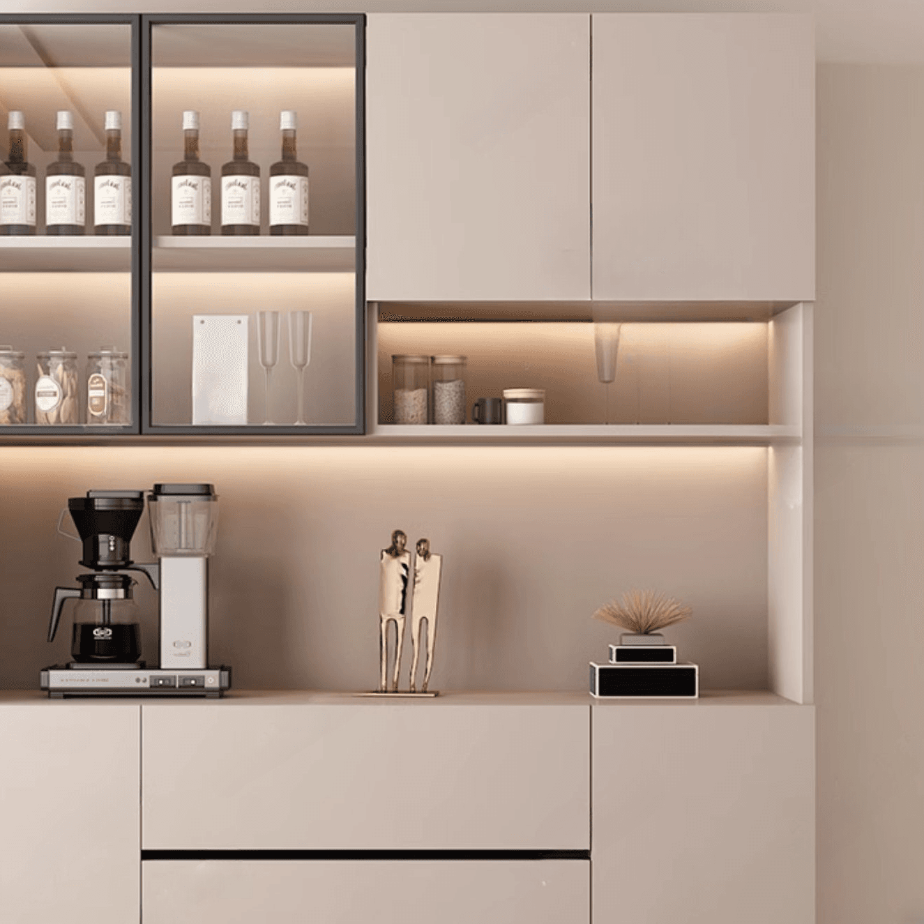 Wide/Standard/Narrow Modern Timber 3 Drawers 2 Shelves/3 Shelves/1 Shelf Glass Doors Pantry Hutch Sideboard thumbnail 16