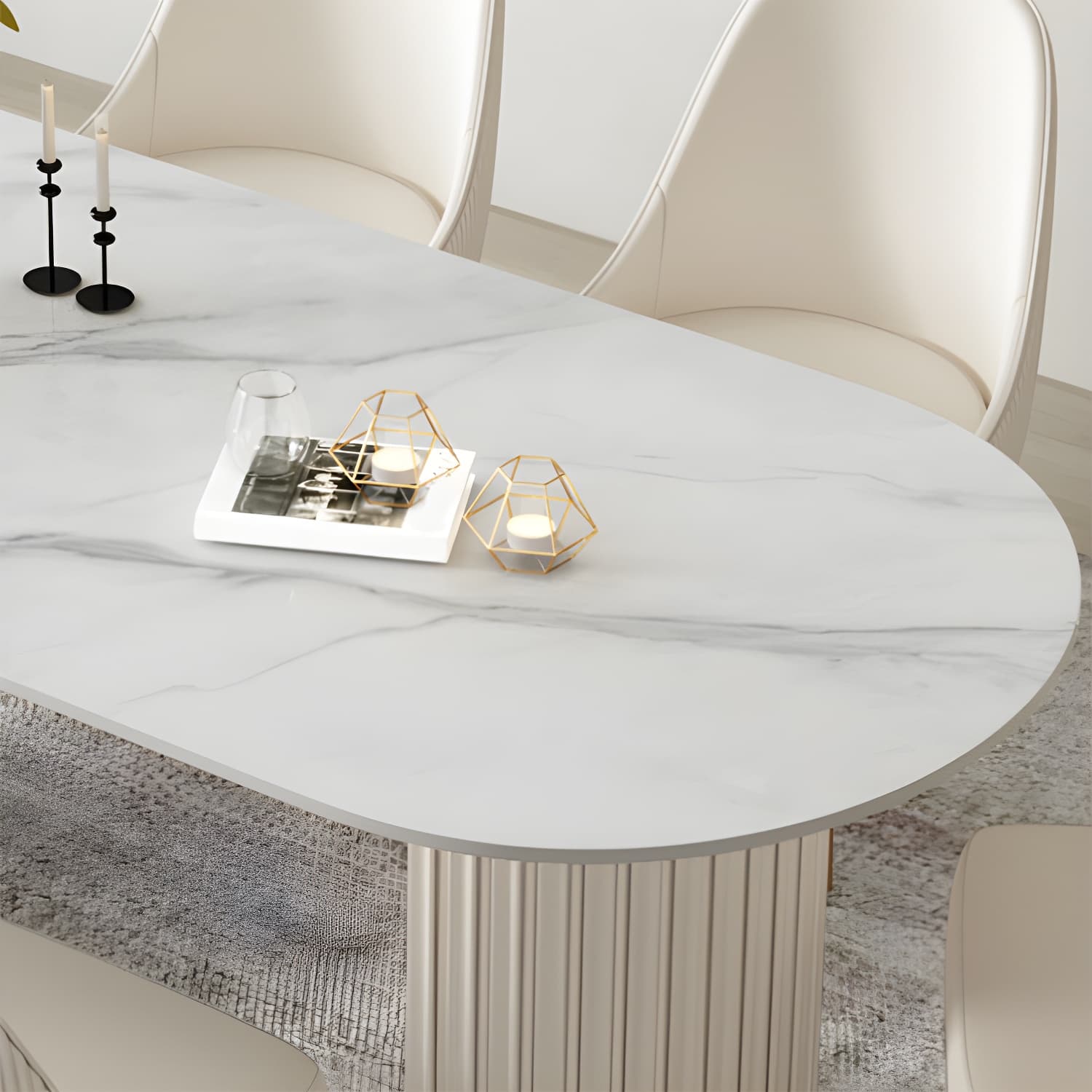 Glam White Sintered Stone Dining Table Set Oval 1/2/5/7 Pieces Dining Set for Home Use thumbnail 6