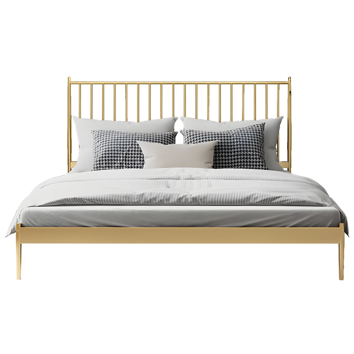 Contemporary Iron Open Frame Bed with Spindle Headboard for Bedroom thumbnail 2