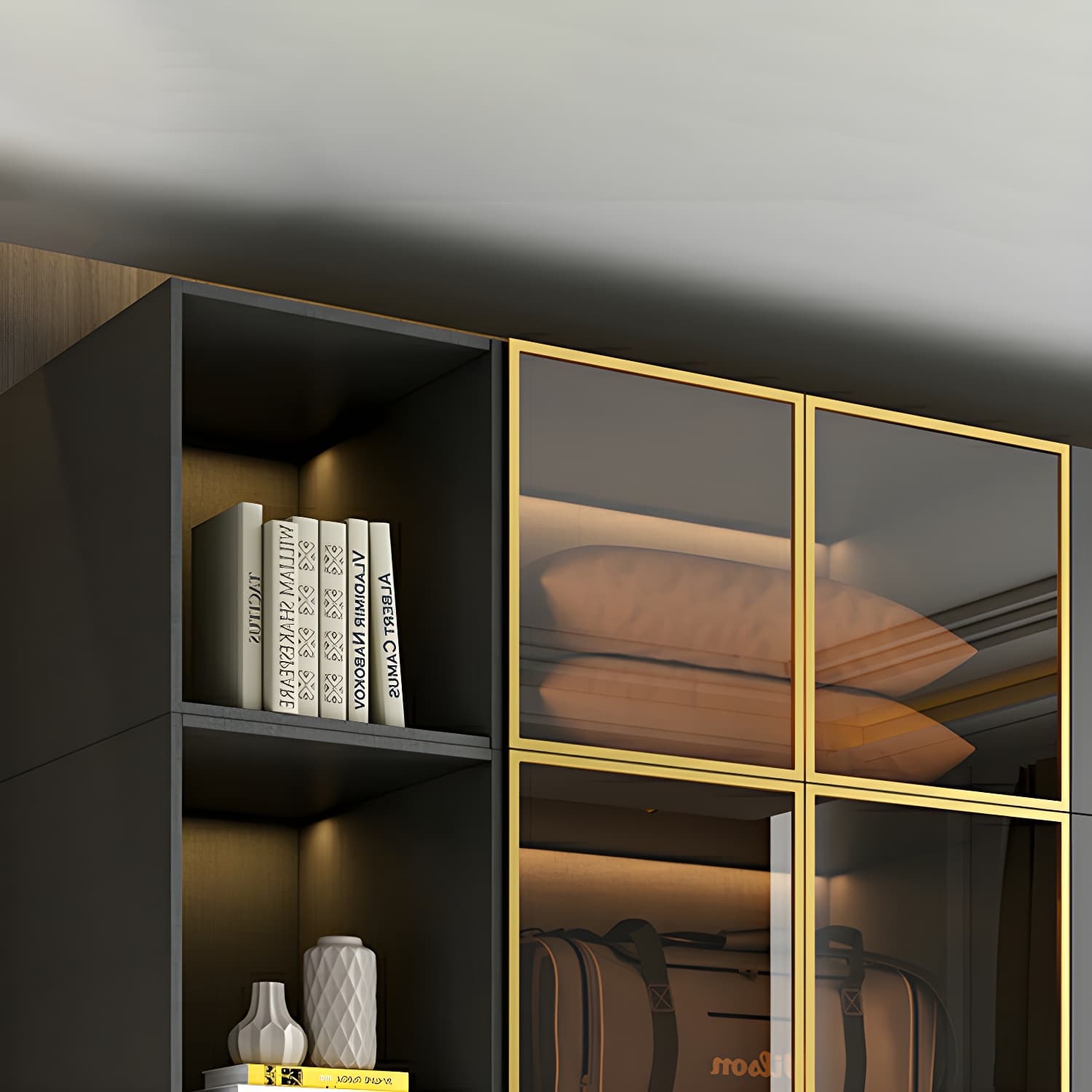 Modern Black Wood Wardrobe Armoire with Soft-Close Drawers & Clothing Rod thumbnail 8