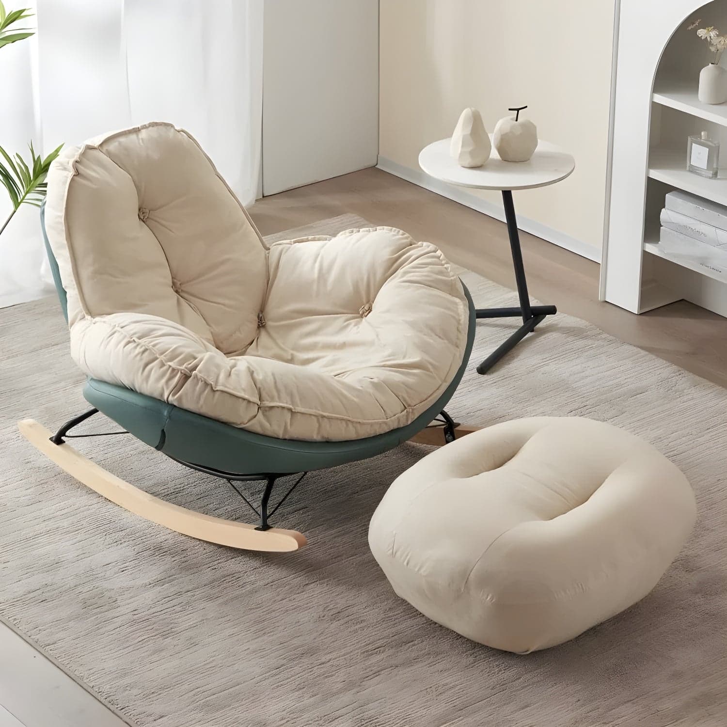 Modern Rocking Chair with Metal Frame and lint Upholstered, Solid Wood Legs and Armless Design - image 2