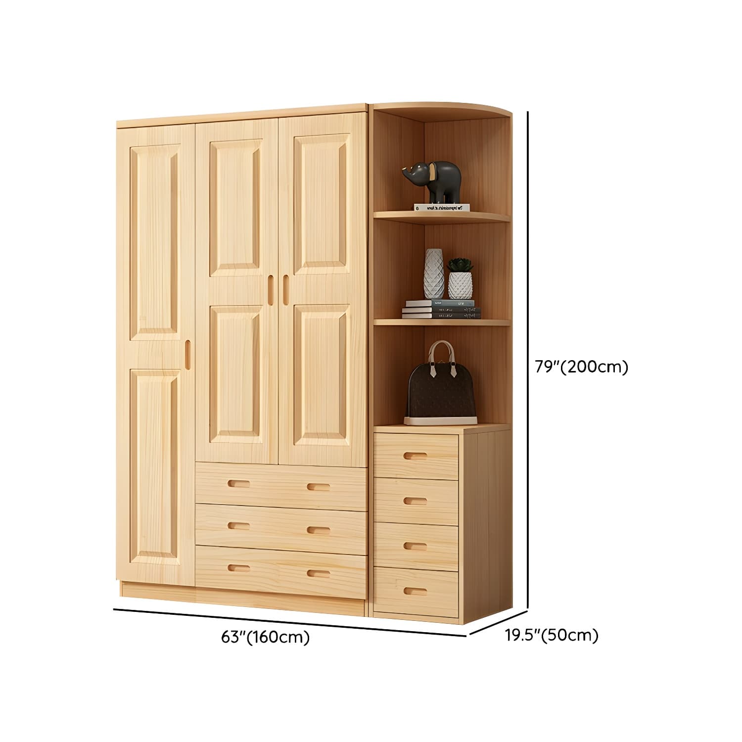Modern Natural Pine Wardrobe Armoire with Drawers and Clothing Rod - image 31